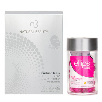 Ellips Ellips Hair Vitamin Oil - Hair Treatment 50capsules x1ml X Natural Beauty r-PGA Deep Hydration Moisturizing Cushion Mask (Exp.13 Apr 2026) 6x 20ml